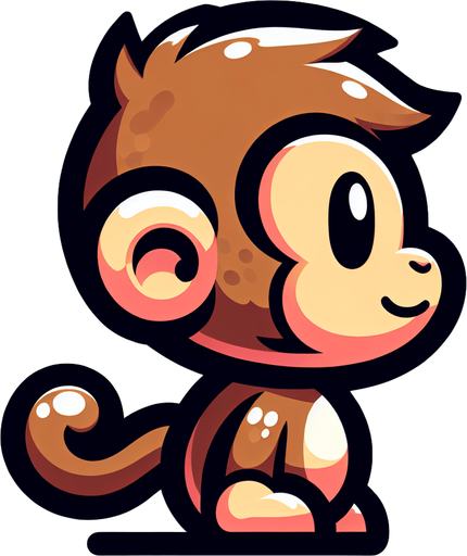 Create a cute monkey seen from the side.
Single Game Texture. In-Game asset. 2d. Blank background. High contrast. No shadows.