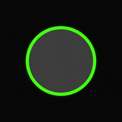 circle, tiny green neon border, gray fill, simple.
In-Game asset.  2d.  High contrast.  No shadows