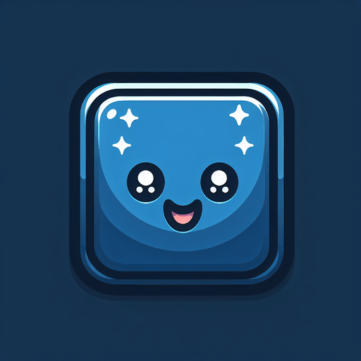 Perfectly square bright dark blue game piece with cute happy face. Cartoon style. Cute art style. Simple vector style. No Shadows. Single Game Texture. In-Game asset. 2d. Blank background. High contrast. No shadows..