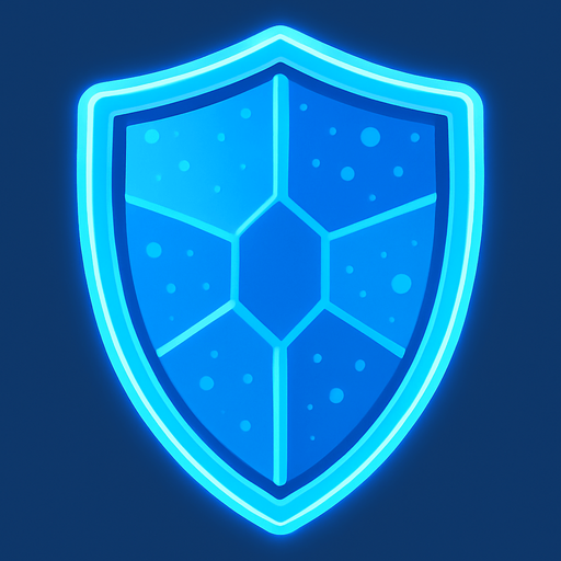 2D golgesiz mavi renkte panelli fantastik holografik bir kalkan.
In-Game asset.  2d.  High contrast.  No shadows