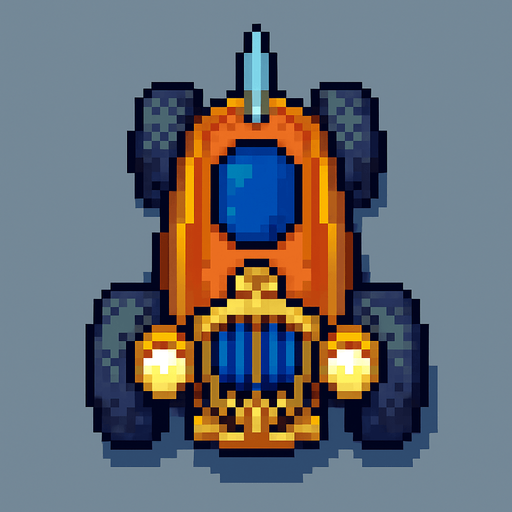 pixel art fantasy car bird's eye view.
In-Game asset.  2d.  High contrast.  No shadows