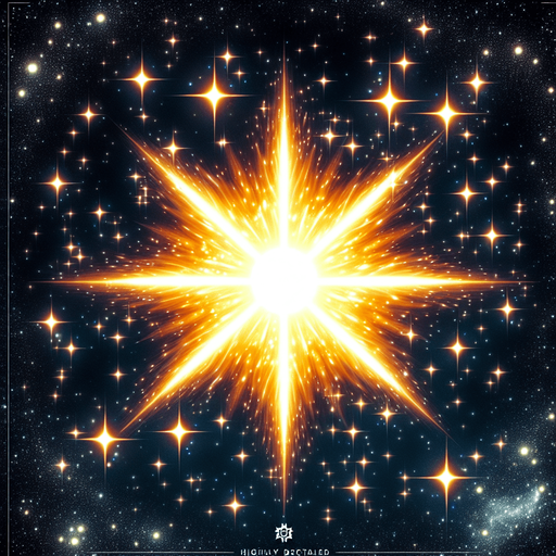 Beautiful Bright Star, highly detailed Single Game Texture. In-Game asset. 2d. Blank background. High contrast. No shadows.