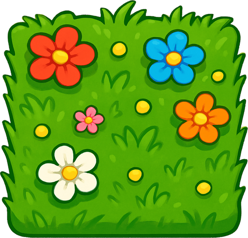 casilla de cesped en imagen completa con flores.
In-Game asset.  2d.  High contrast.  No shadows