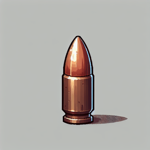 create a small bullet projectile.
Single Game Texture. In-Game asset. 2d. Blank background. High contrast. No shadows.