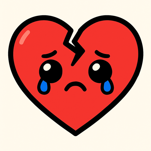 Un corazón roto triste 
cute.
In-Game asset.  2d.  High contrast.  No shadows