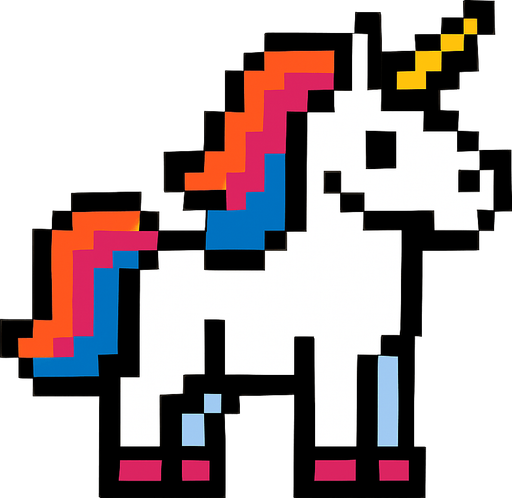 Unicorn pixel.
In-Game asset.  2d.  High contrast.  No shadows