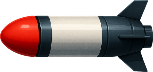 Füze, gerçekçi, yandan görünüm, yazısız.
In-Game asset.  High contrast.  No shadows