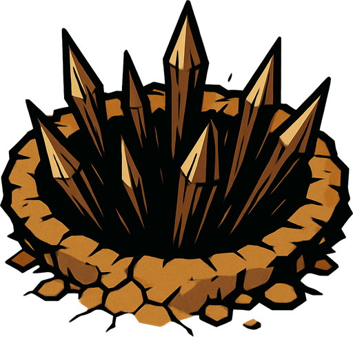 un oyo de tierra con estacas puntiagudas, de aspecto amenazador.
In-Game asset.  2d.  High contrast.  No shadows