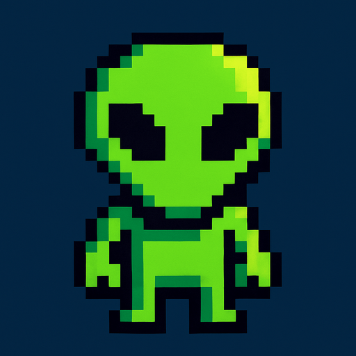 allien pixel.
In-Game asset.  2d.  High contrast.  No shadows