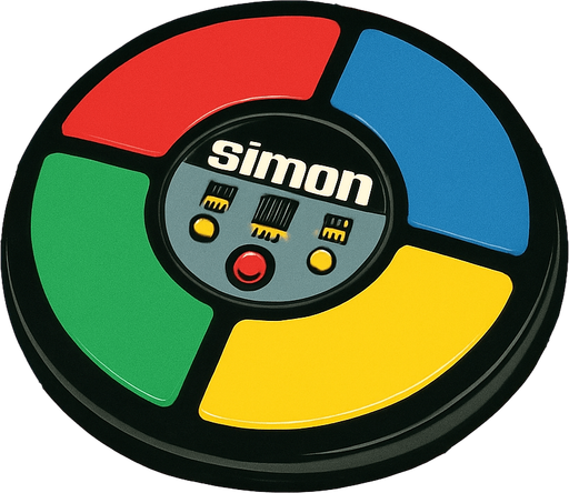 80s or 90s style simon game advertisement.
In-Game asset.  2d.  High contrast.  No shadows