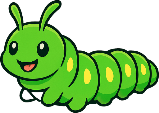 gambar anime ulat caterpilar di batang pohon.
In-Game asset.  2d.  High contrast.  No shadows