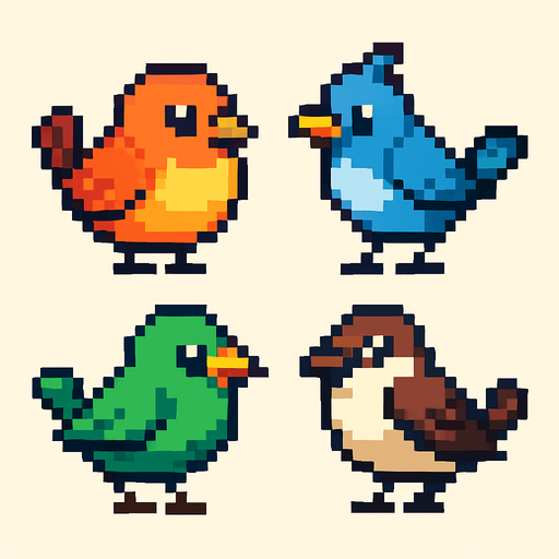 2D pixel birds.
In-Game asset.  2d.  High contrast.  No shadows