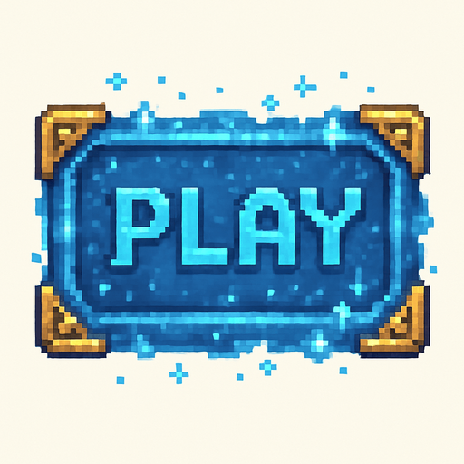 A big button that say Play to start playing a game. Use blue magical style 2d pixel art, golden corners
Single Game Texture. In-Game asset. 2d. Blank background. High contrast. No shadows.