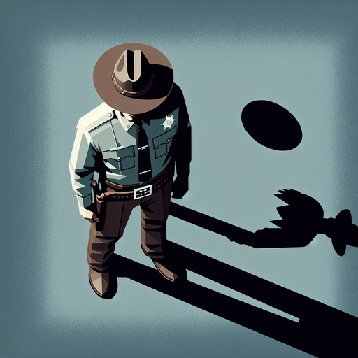 Sherif man, drone view..
Single Game Texture. In-Game asset. 2d. Blank background. High contrast. No shadows.