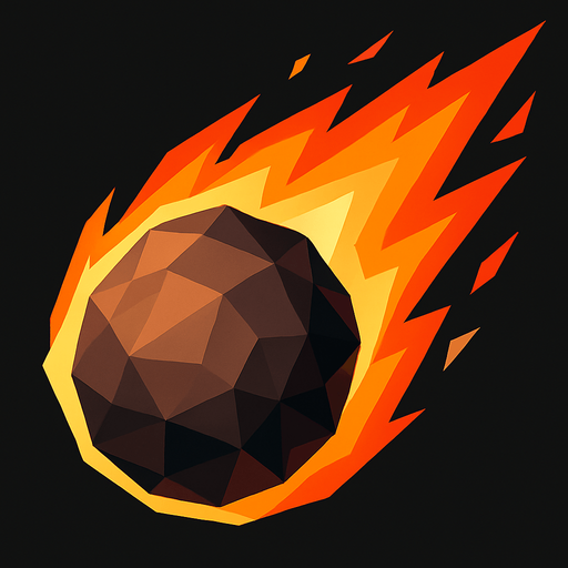 alevli bir meteor çiz. low poly olsun.
In-Game asset.  2d.  High contrast.  No shadows