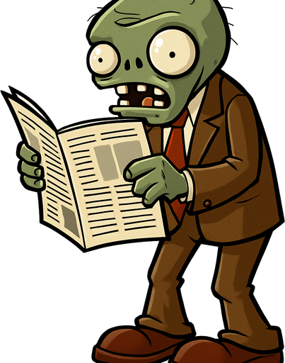 zombie leyendo un periodico con traje en cuerpo completo de pvz.
In-Game asset.  2d.  High contrast.  No shadows