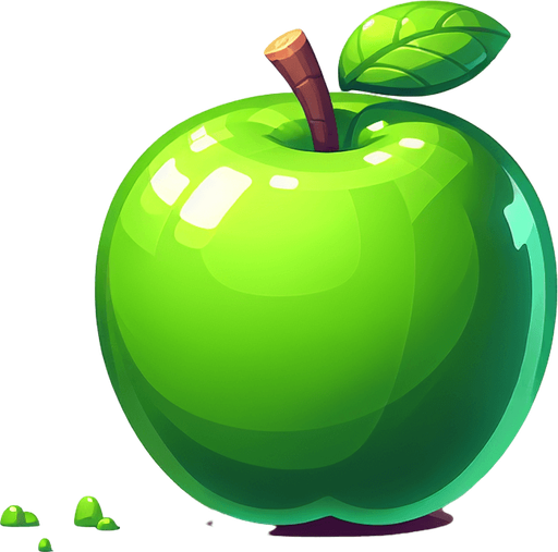 green apple.
Single Game Texture. In-Game asset. 2d. Blank background. High contrast. No shadows.
