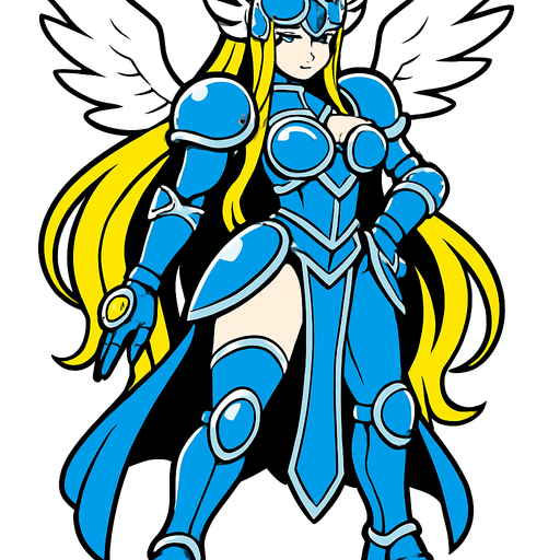 Ophanimon blue armor complete body sensual.
In-Game asset.  2d.  High contrast.  No shadows