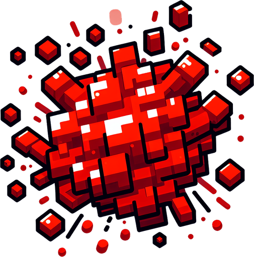 a cartoon explosion made of red bricks. no shadows..
Single Game Texture. In-Game asset. 2d. Blank background. High contrast. No shadows.