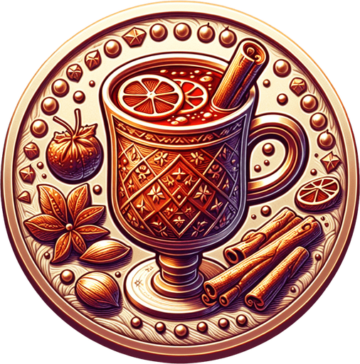 mulled wine coin embossed on it png.
Single Game Texture. In-Game asset. 2d. Blank background. High contrast. No shadows.