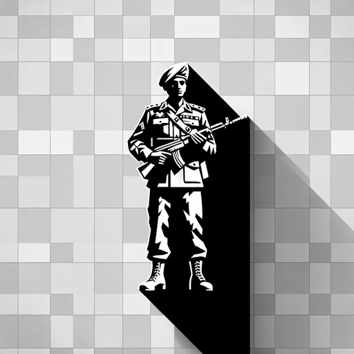 A military general holding a rifle.
Single Game Texture. In-Game asset. 2d. Blank background. High contrast. No shadows.