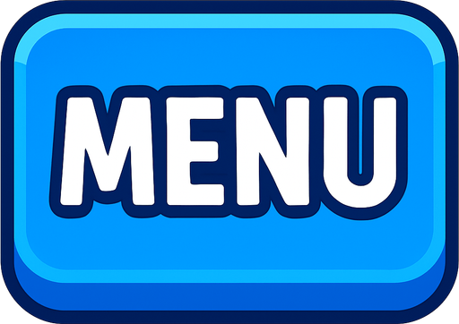 Boton de juego Azul que diga "MENU".
In-Game asset.  2d.  High contrast.  No shadows