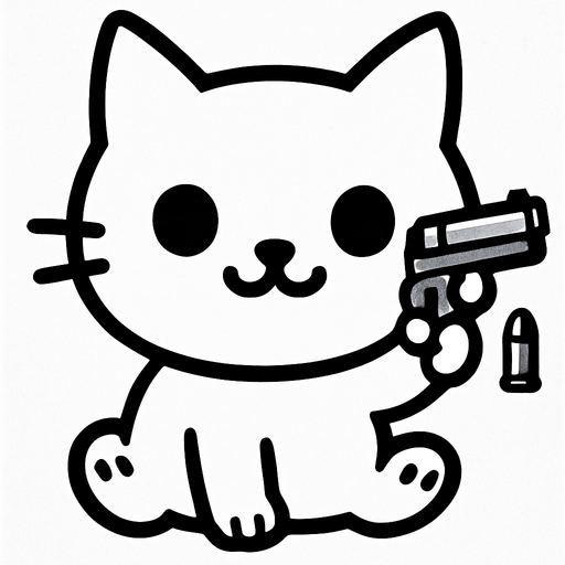 El gato sosteniendo una pistola con munición en una patita