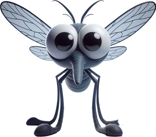 Cartoon mosquito. Seen from the front.
Single Game Texture. In-Game asset. 2d. Blank background. High contrast. No shadows.