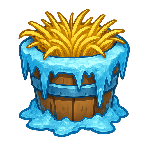 Frozen straw buckets.
Single Game Texture.  In-Game asset.  2d.  Blank background.  High contrast.  No shadows