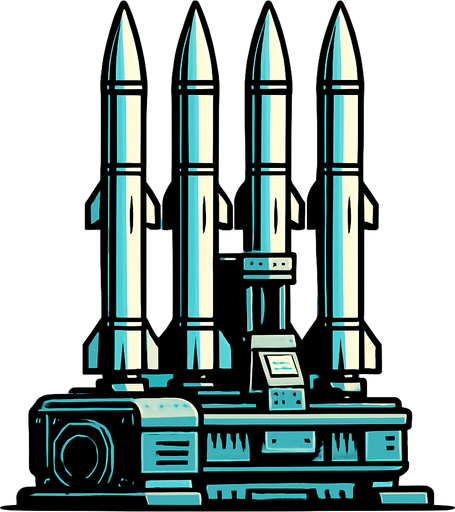 fixed anti-aircraft air defense system, rocket launcher, missiles vertically
In-Game asset.  2d.  High contrast.  No shadows