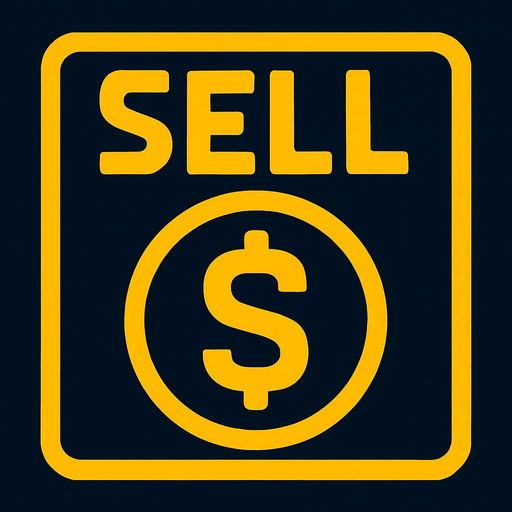 Sell icon with a money symbol.
In-Game asset.  2d.  High contrast.  No shadows