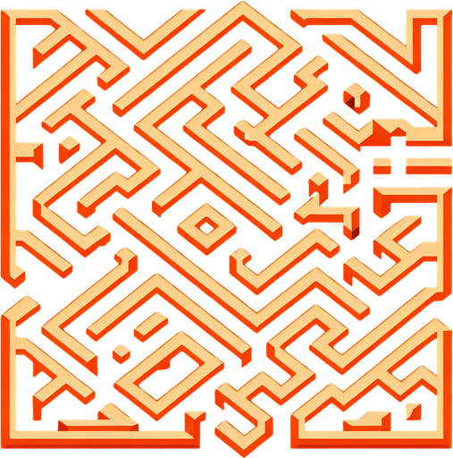 Playable maze with orange lines. at black background..
Single Game Texture. In-Game asset. 2d. Blank background. High contrast. No shadows.