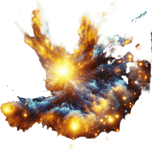 Game texture, Single Spaceship Engine exhaust light particle, yellow blue fire. Black background.