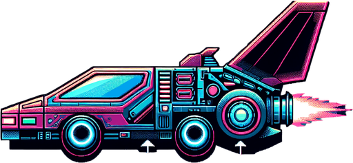 side profile of a flying car in the art style of a 16 bit neon cyberpunk game.
Single Game Texture. In-Game asset. 2d. Blank background. High contrast. No shadows.