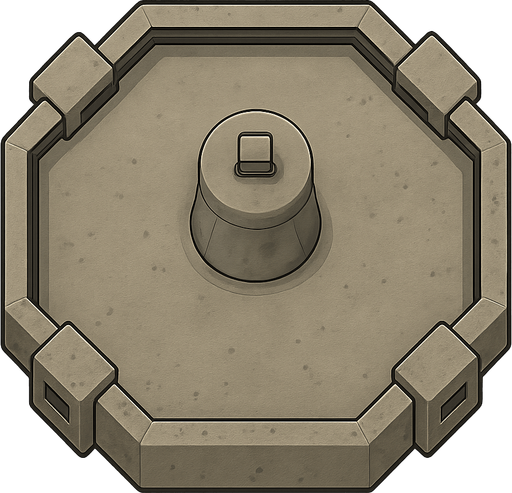 only concrete military tower top, top view, plain frame. No background. Transparent background. Blank background. No shadows. 2d. In-Game asset. flat