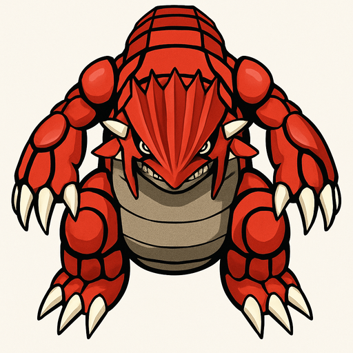 Groudon, visto desde arriba, detalles altos.
In-Game asset.  2d.  High contrast.  No shadows