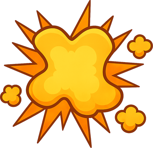 Sprite de explosion estilo plantas vs zombies. No background. Transparent background. Blank background. No shadows. 2d. In-Game asset. flat