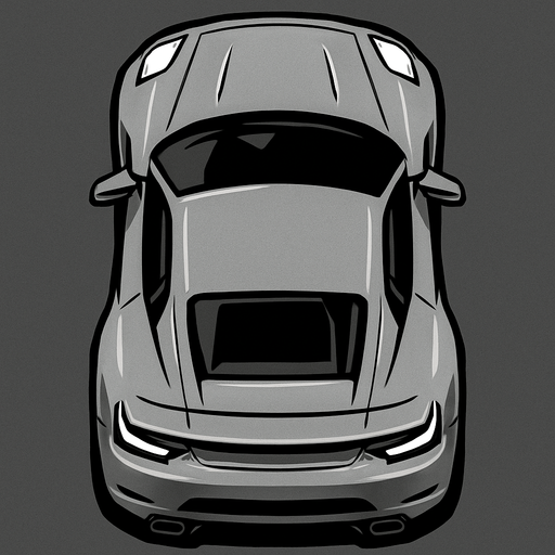 Grey sports car arcade top view.
In-Game asset.  2d.  High contrast.  No shadows